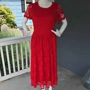 NWT Red Lace Stretch Midi Dress